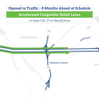 Map of the accelerated congestion relief lanes impacting I-4