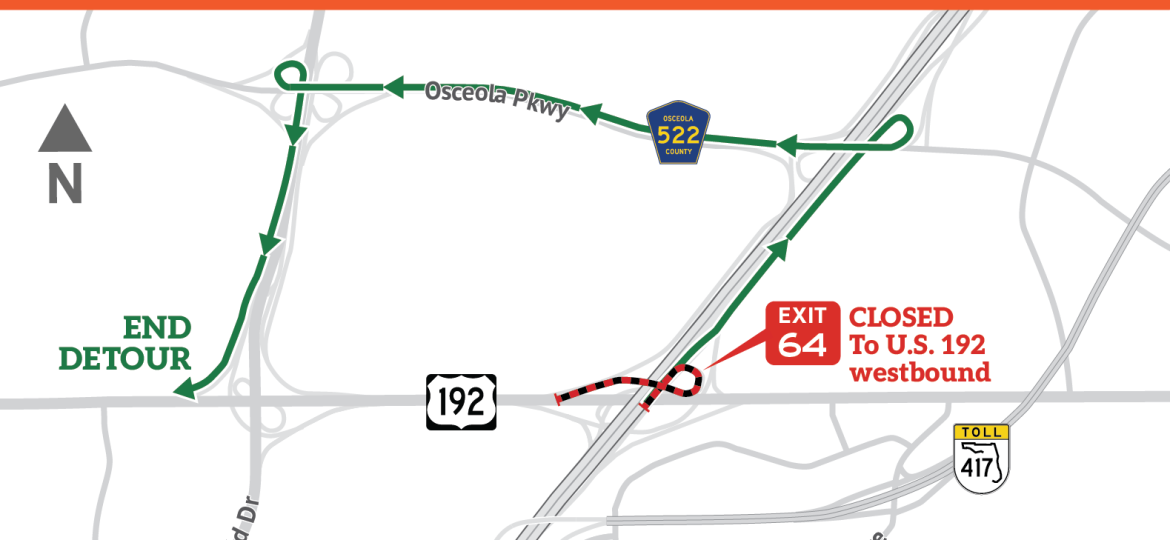 Ramp Closure: I-4 eastbound exit ramp to U.S. 192 westbound (Exit 64)