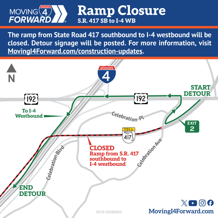 Road Closure: S.R. 417 southbound to I-4 westbound