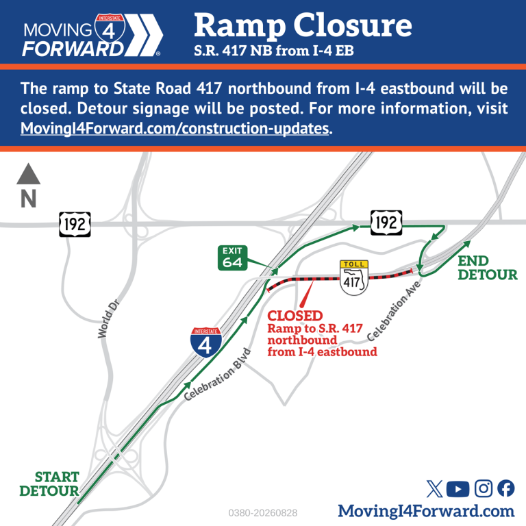 Ramp Closure: S.R. 417 northbound from I-4 eastbound