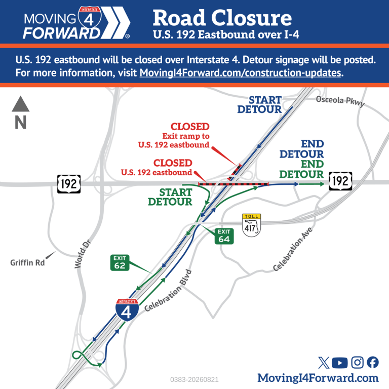 Road Closure: U.S. 192 eastbound over I-4