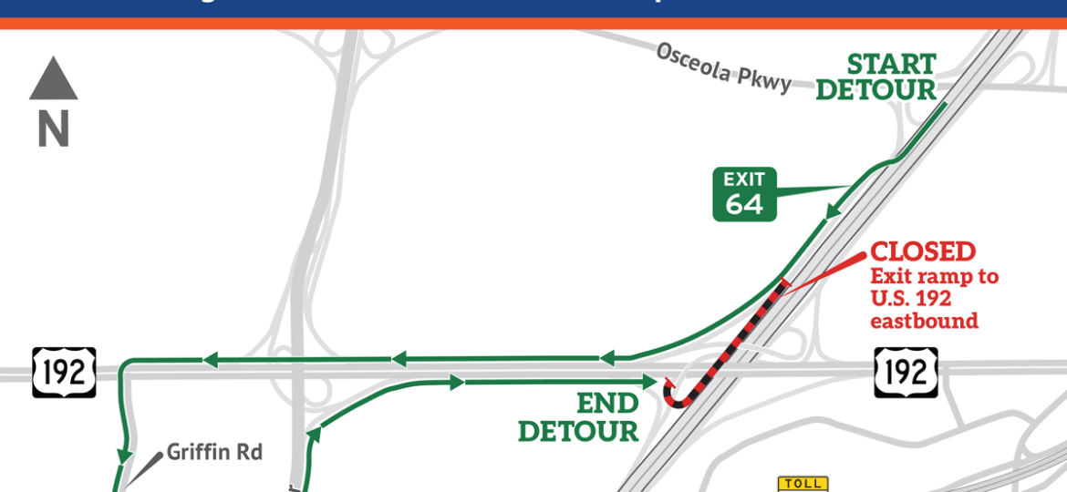 Ramp Closure: I-4 westbound exit ramp to U.S. 192 eastbound (Exit 64)