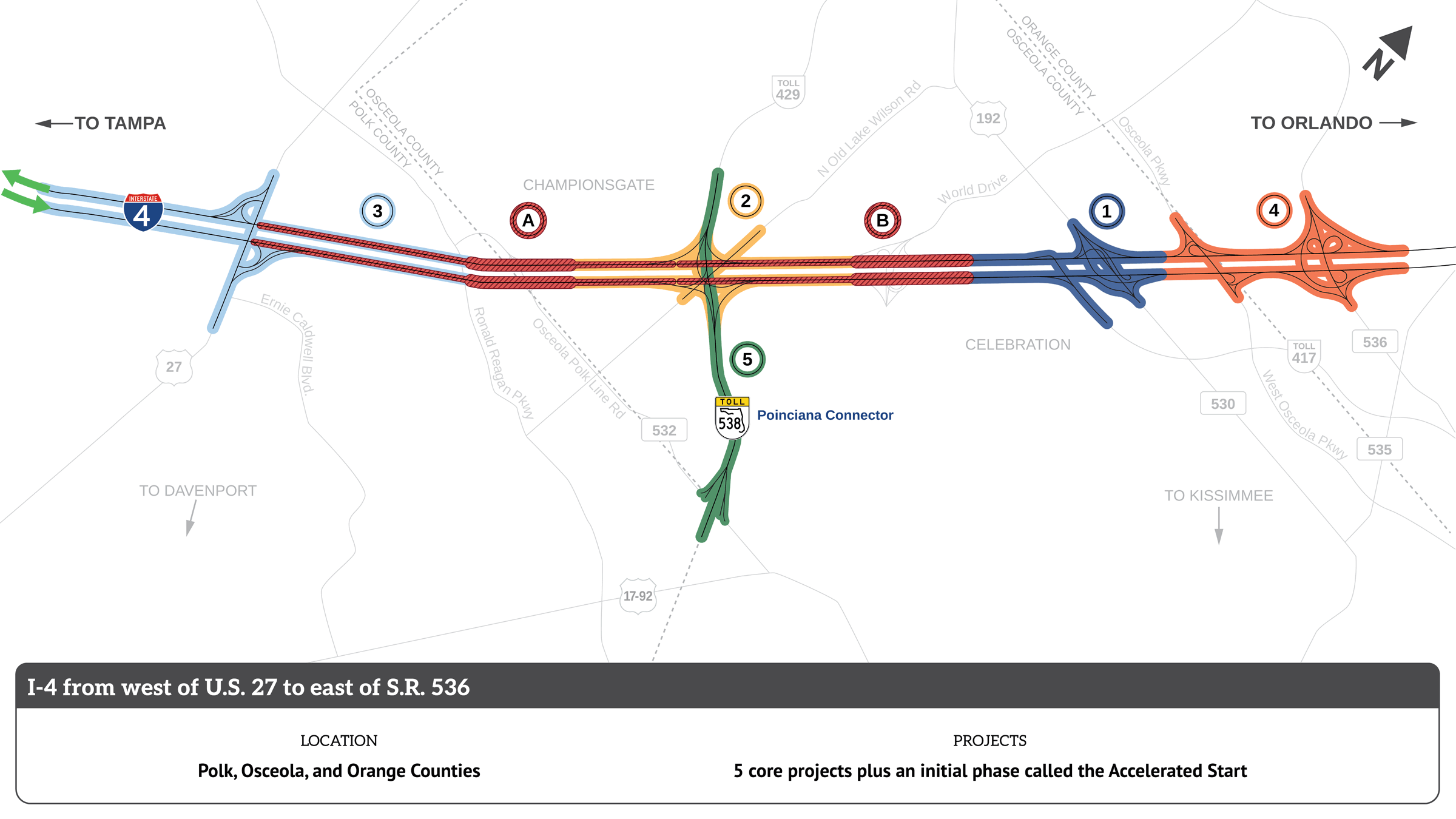 Map highlighting construction projects throughout I-4