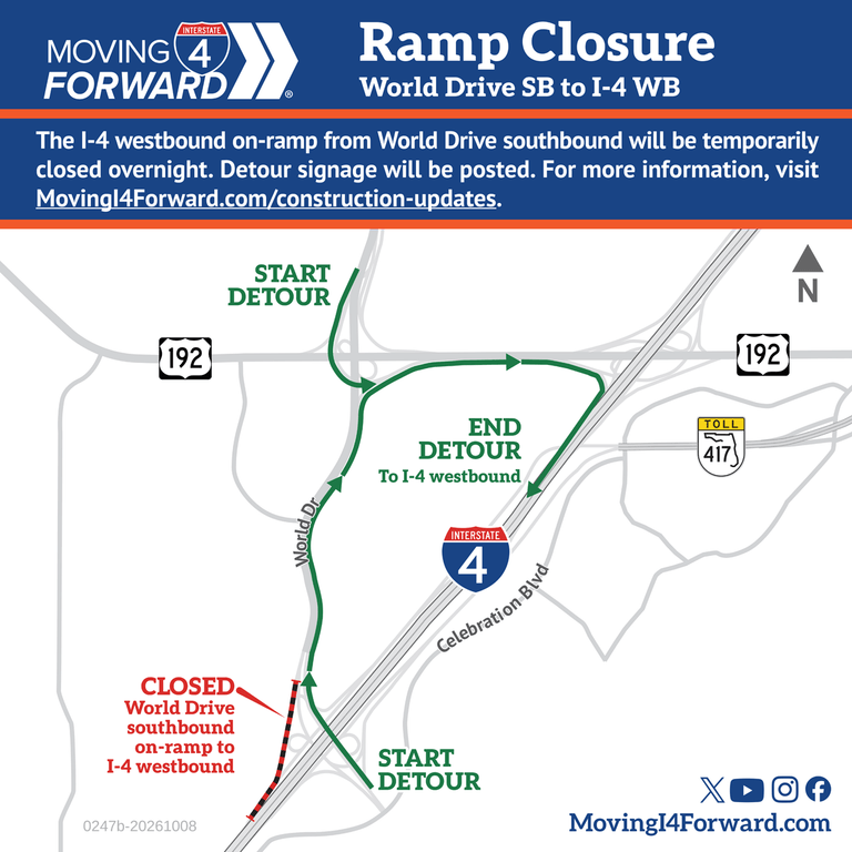 Ramp Closure: World Drive southbound on-ramp to I-4 westbound
