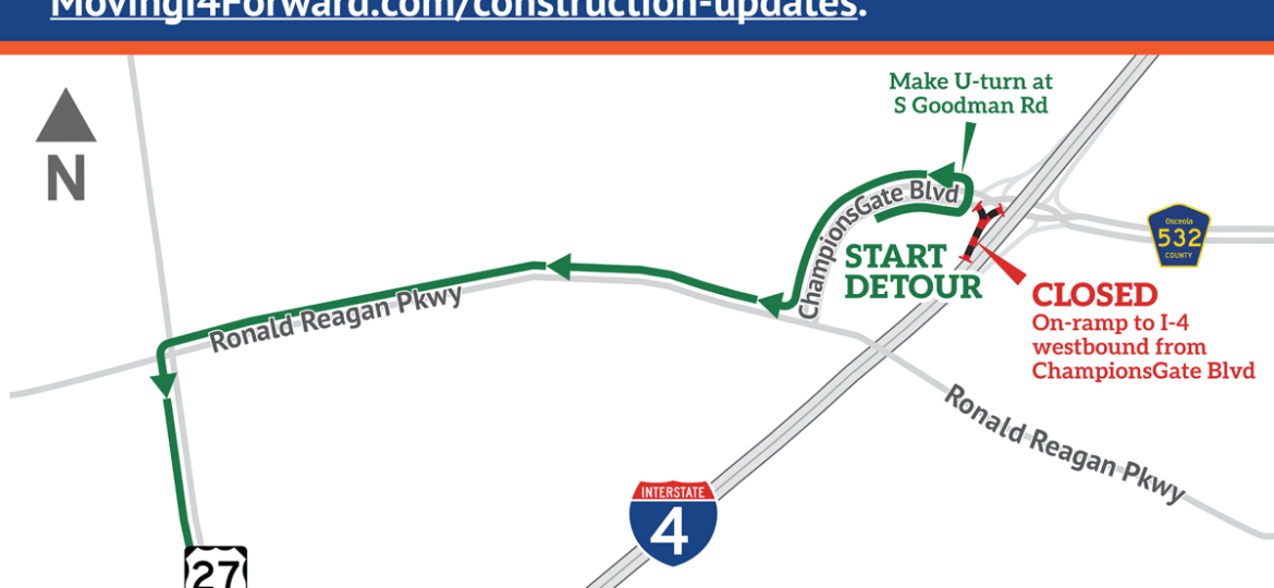 Ramp Closure: ChampionsGate Boulevard (County Road 532) to I-4 westbound