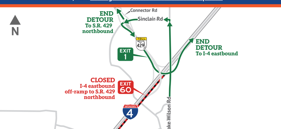 Road Closure: I-4 eastbound lanes from ChampionsGate Boulevard (County Road (C.R.) 532) to S.R. 429