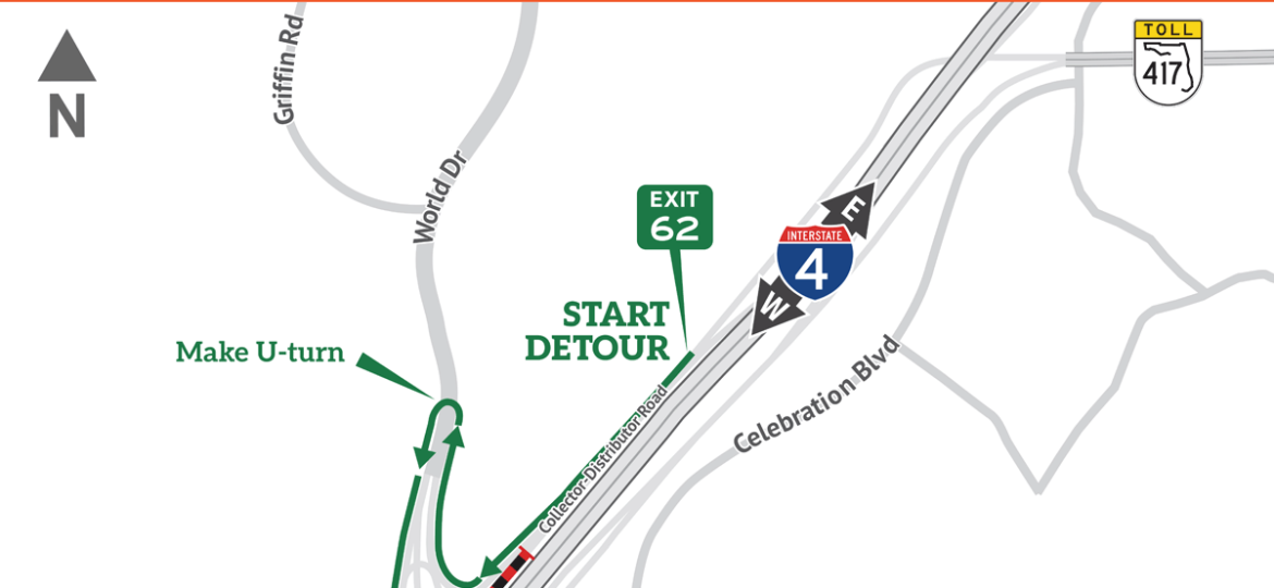 Ramp Closure: I-4 westbound Collector-Distributor (C-D) Road at World Drive and S.R. 417 southbound to I-4 westbound